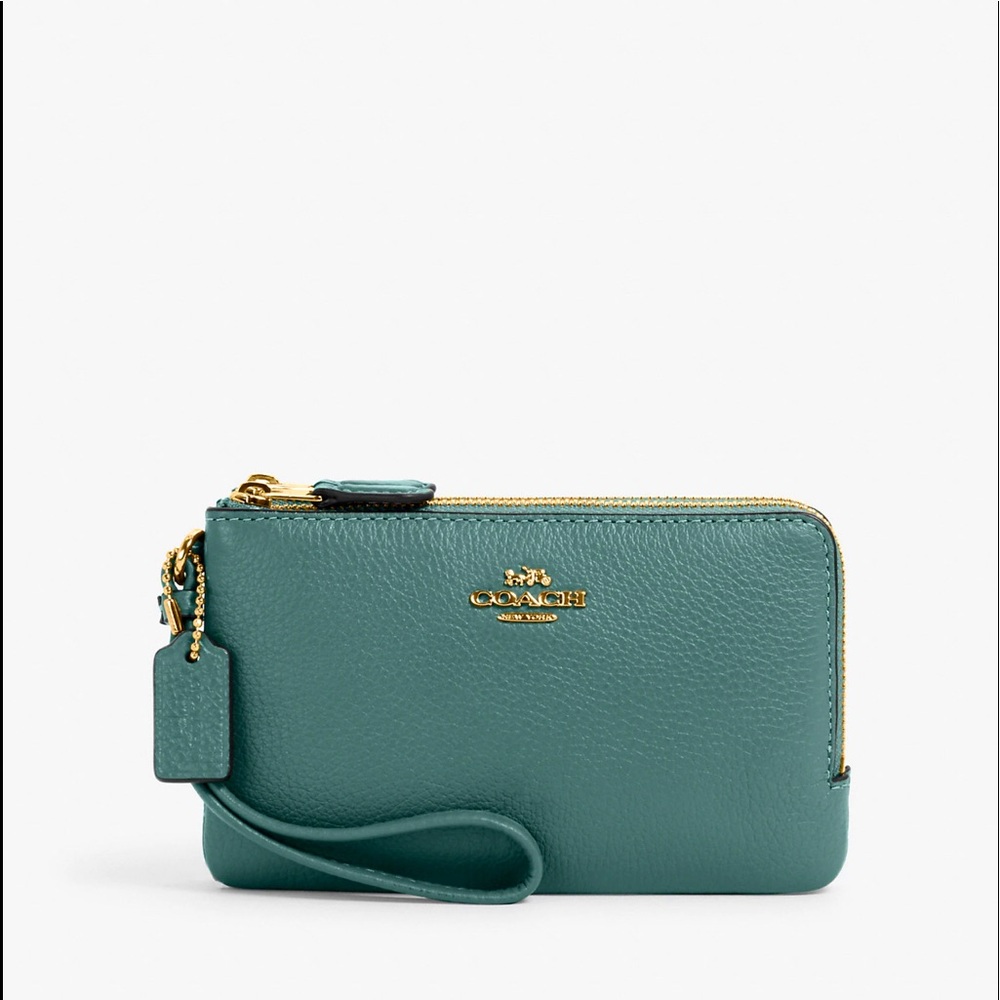 NEW AUTHENTIC COACH DOUBLE CORNER ZIP LEATHER WRISTLET NEW COACH COLOR INVENTORY